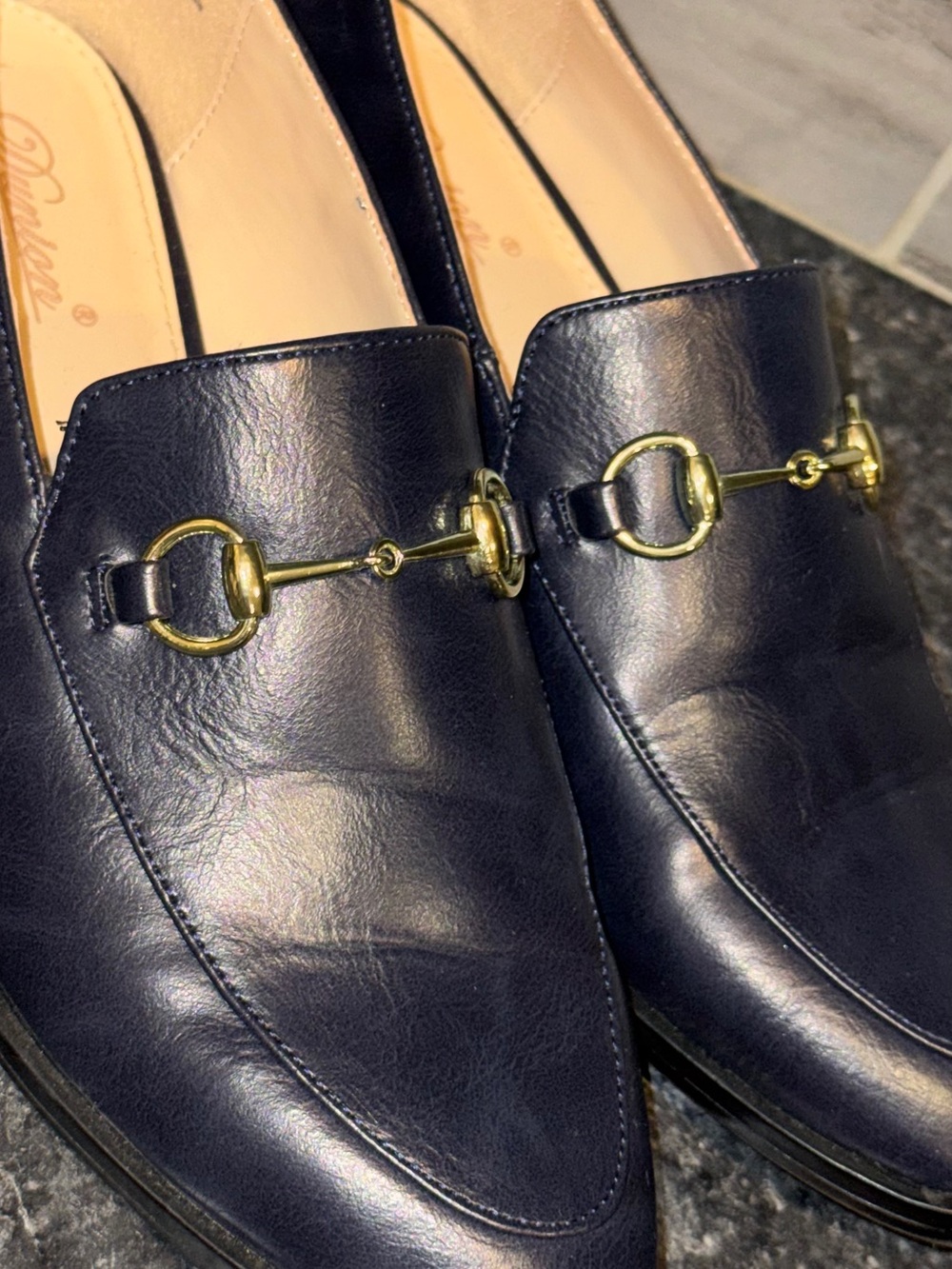 Dunion Navy Blue Horsebit Loafers Faux Leather Classic Flat Shoes Size 6.5